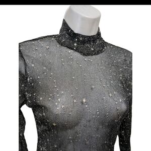 Mangopop Celestial Galaxy Sheer Mesh Long Sleeve Top M Stars Fairy Grunge Whimsi